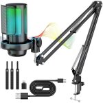 Jormftte microphone gaming rgb 24 bits micro usb avec bras 7 lumires pour jeux podcast et karaok