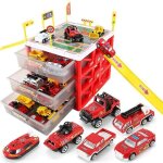 Jouet éducatif - zgeer - parking car garage playset - 3 niveaux - 6 camions de pompiers - rouge Jouet éducatif - zgeer - parking car garage playset - 3 niveaux - 6 camions de pompiers - rouge