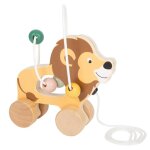 Jouet �veil motricit� en bois enfant lion � tirer