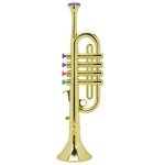 Trompette enfant - sonew - instrument musical en plastique dor - 4 touches colores - cadeau idal