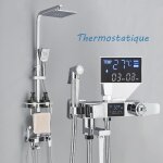 Jullybathevy colonne de douche thermostatique - multi - function robinet de douche - affichage lcd - ...