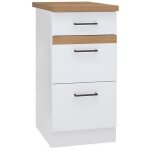 Junona meuble bas de cuisine 40 cm - 3 tiroirs + plan de travail - blanc brillant