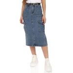 Jupe cargo en jeans avec ceinture en simili fendue � larri�re. dot�e de 2 poches lat�rales et 2 poches ...