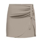 Jupe courte beige unie � coupe droite avec une texture en lin et un revers