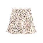 Jupe courte fleurie - le temps des cerises - blanche - taille �lastiqu�e - bas ondul� - surpiq�res ton ...