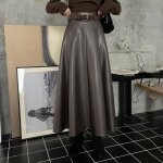 Jupe en cuir pour femmes - vitata - automne / hiver - mi - longue - taille haute - cuir pu Jupe en cuir pour femmes - vitata - automne / hiver - mi - longue - taille haute - cuir pu
