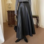 Jupe en cuir pour femmes - vitata - mi - longue - taille haute - jupe trapze avec grand ourlet - cuir ...