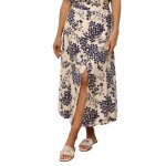 Jupe �vas�e � motifs fleurs et fendue sur le devant. dot�e de boutons d�coratifs en tissu. dos avec �lastique ...