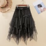 Jupe femme - asymtrique en jean et tulle - taille haute - gothique - y2k