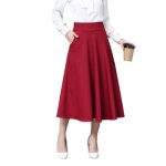 Jupe femme plisse vase taille haute mi longue lasticit jupe a - ligne elegant couleur unie - rouge ...