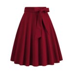 Jupe femme plisse patineuse taille haute elastique jupe midi evase avec ceinture couleur unie confortable ...