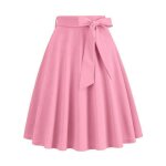 Jupe femme pliss�e patineuse taille haute elastique jupe midi evas�e avec ceinture couleur unie confortable ...