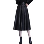 Jupe femmes pu en cuir plisse vintage de a - ligne taille haute jupe longue avec poches grande vtements ...