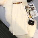Jupe fendue rétro à texture rayée pour femmes - vitata - automne et hiver - mi - longue - taille haute ... Jupe fendue rétro à texture rayée pour femmes - vitata - automne et hiver - mi - longue - taille haute ...