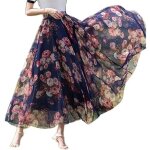 Jupe  fleurs longue bohme fluide de plage pour printemps et t lastique respirant (violet)