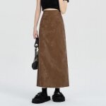 Jupe jacquard en cuir pu noir pour femmes jupe longue droite taille haute fente sur les hanches automne ... Jupe jacquard en cuir pu noir pour femmes jupe longue droite taille haute fente sur les hanches automne ...