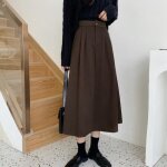 Jupe en laine élastique haute taille - ecelen - jupe longue - marron - femme Jupe en laine élastique haute taille - ecelen - jupe longue - marron - femme