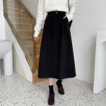 Jupe en laine lastique haute taille - ecelen - jupe longue - noir - femme