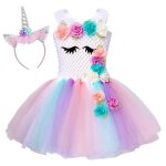 Jupe licorne fille - jurebecia - modle dress up t - tulle arc - en - ciel - fleurs cousues - n?ud ...