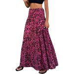 Jupe longue - boho - imprim floral multicolore - taille haute - femme - rouge