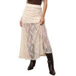 Jupe longue et �vas�e en dentelle florale. dot�e dun �lastique sur la taille. doublure jupon court int�gr�e. ...