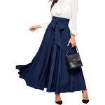 Jupe longue femme taille haute avec n?ud papillon - couleur unie - a - ligne - mariage cocktail - bleu ... Jupe longue femme taille haute avec n?ud papillon - couleur unie - a - ligne - mariage cocktail - bleu ...