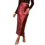 Jupe longue - la modeuse - mod�le � taille �lastiqu�e - couleur bordeaux - tissu lam� iris�