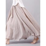 Jupe longue plisse en lin et coton pour femme - beige - style boho - t 2020