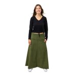 Jupe longue velours ctel - fantazia - lichen - coupe trapze - poches latrales - vert