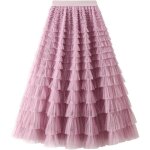 Jupe longue  volants - femme - jupe en tulle - taille lastique - plisse - violet