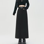 Jupe mi - longue en laine pour femme - vitata - automne et hiver - noir - taille haute - fendue au dos ... Jupe mi - longue en laine pour femme - vitata - automne et hiver - noir - taille haute - fendue au dos ...