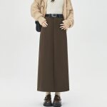 Jupe mi - longue en laine pour femme - vitata - taille haute fendue - automne et hiver - marron Jupe mi - longue en laine pour femme - vitata - taille haute fendue - automne et hiver - marron