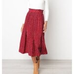 Jupe mi - longue plisse  imprim floral  pois blancs pour femmes jupes  poches latrales taille haute ...