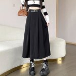 Jupe plisse noire pour femmes - vitata - jupe longue trapze taille haute - automne et hiver