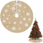 Jupe de sapin de nol - zgeer - 120cm - lin - jute - flocons de neige blancs
