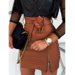 Jupe taille haute en cuir pu - vitata - mini crayon - marron - femme Jupe taille haute en cuir pu - vitata - mini crayon - marron - femme