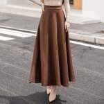 Jupe trapze longue en laine lastique pour femme - type khaki