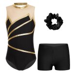 Justaucorps gymnastique fille enfant - avec short noir - yoojia - sans manche - tenue danse jazz - brillant ...