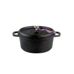 Kamberg - cocotte � 16 cm ronde noire - fonte daluminium - rev�tement pierre - tous feux dont induction ...
