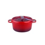 Kamberg - cocotte � 16 cm ronde rouge flamm�e - fonte daluminium - rev�tement pierre - tous feux dont ...