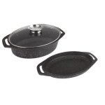 Kamberg - cocotte plat  four 3 pices 33. 5x25x9. 8 cm - fonte daluminium - revtement pierre - tous ...