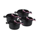 Kamberg - set 4 mini cocottes � 12 cm ronde noire - fonte daluminium - rev�tement pierre - tous feux ...