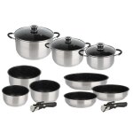 Kamberg - set lot batterie de cuisine 12 pices - acier inoxydable - revtement pierre - tous feux dont ...