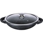 Kamberg - wok 32 cm - fonte daluminium - rev�tement type pierre - couvercle en verre - tous feux dont ...