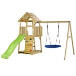 Kangui aire de jeux portique en bois woodi - double balan�oire et nid �100cm toboggan mur descalade bac ...