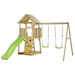 Kangui aire de jeux portique en bois woodi - double balan�oire toboggan mur descalade bac a sable cabane ...