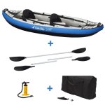 Cano kayak gonflable bleu 1  2 places + pagaie + sac transport + pompe double action + kit de rparation ...