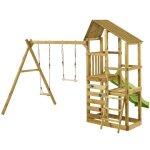 Kangui - tour de jeux en bois avec double plateformes woupi - balan�oire trap�ze mur descalade et cabane ...