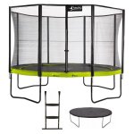 Kangui - trampoline de jardin 365 cm + filet de s�curit� + �chelle + b�che de protection punchi vert ...