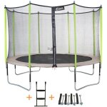 Kangui - trampoline de jardin 365 cm + filet de s�curit� + �chelle + kit dancrage jumpi taupe / vert ...